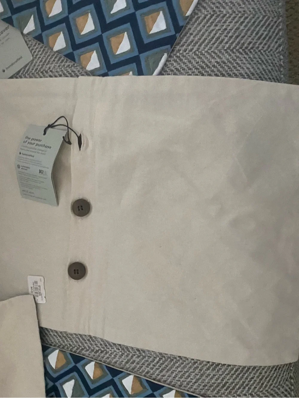 4-West Elm Blue Geometric Accent Pillow decor covers button back NEW
